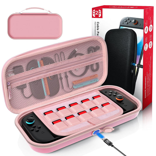 [Charge Inside] Carrying Case for Nintendo Switch 2 Console 2025  Tpartyl Case for Switch 2 with 10 Game Card Storage (Pink)
