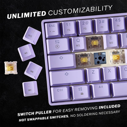 HK GAMING GK61s Mechanical Gaming Keyboard - 61 Keys RGB LED Backlit, Gateron Blue, Lavender Color for PC/Mac Gamers