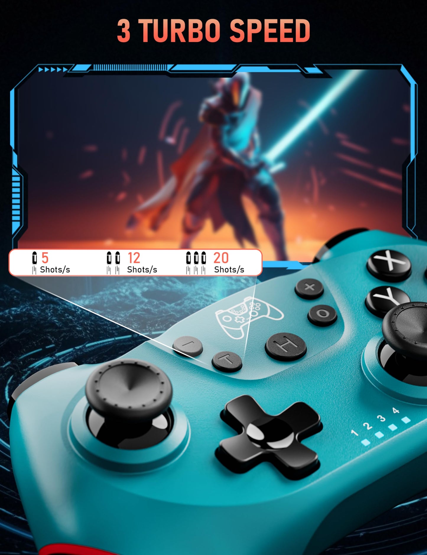 Diswoe Wireless Pro Controller Gamepad for Switch - Blue, ET16801, Vibration, Wakeup, Screenshot Support