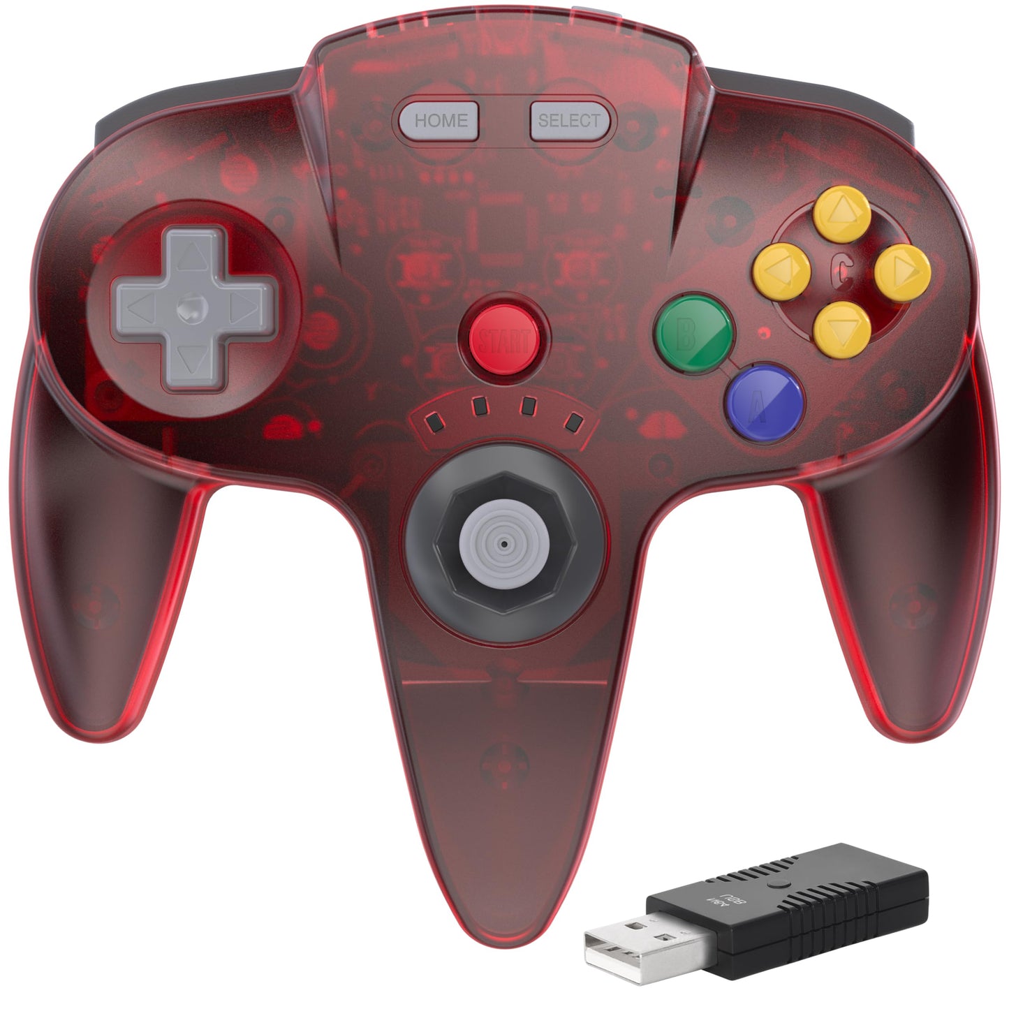 2.4 GHz Wireless N64 Switch Online Controller  USB Receiver  Compatible with Windows PC Laptop iOS Mac Raspberry Pi  Switch Online/NSO - (Rechargeable) (Plug and Play) Clear Red