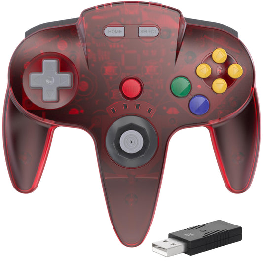 2.4 GHz Wireless N64 Switch Online Controller  USB Receiver  Compatible with Windows PC Laptop iOS Mac Raspberry Pi  Switch Online/NSO - (Rechargeable) (Plug and Play) Clear Red