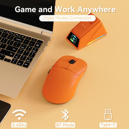 AJAZZ AJ159 Ultralight Gaming Mouse - 30K DPI, RGB Charging Dock, Sunset Orange, 100 Million Clicks, Ice Sensation Coating