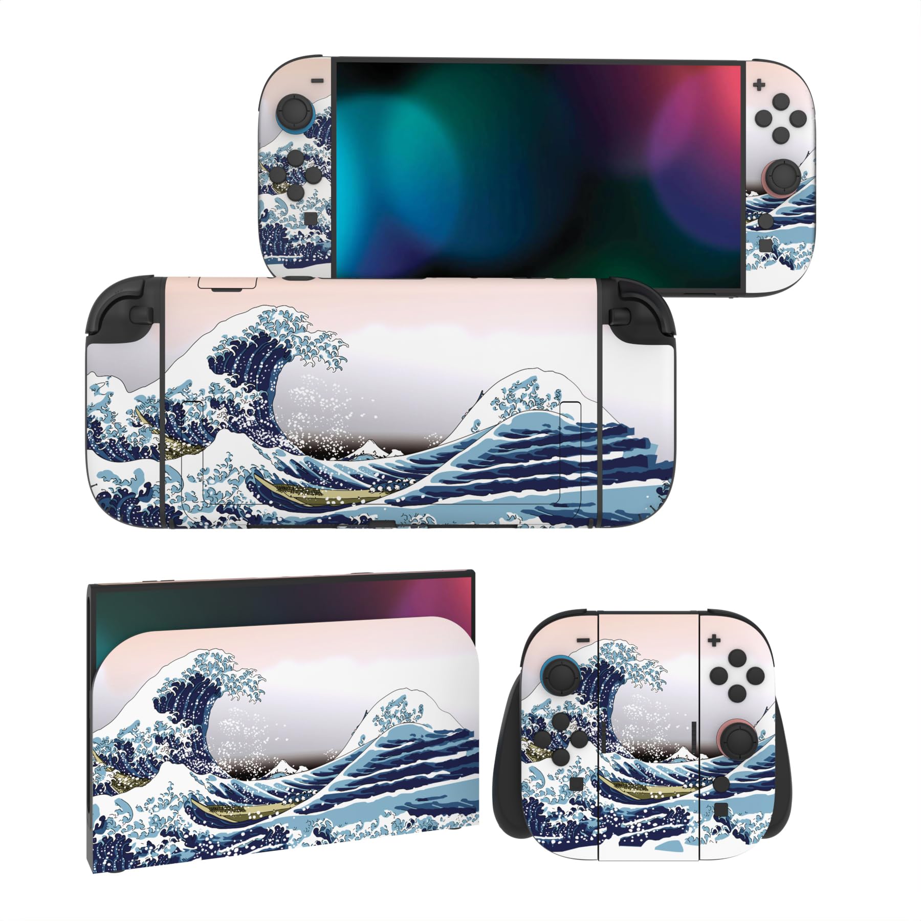 PlayVital for Nintendo Switch 2 Skin Full Set (2-Pack) - Protective Vinyl Decal Stickers for Switch 2 Console  Joycons  Handle Grips & Dock | No Residue  Anti-Scratch - The Great Wave