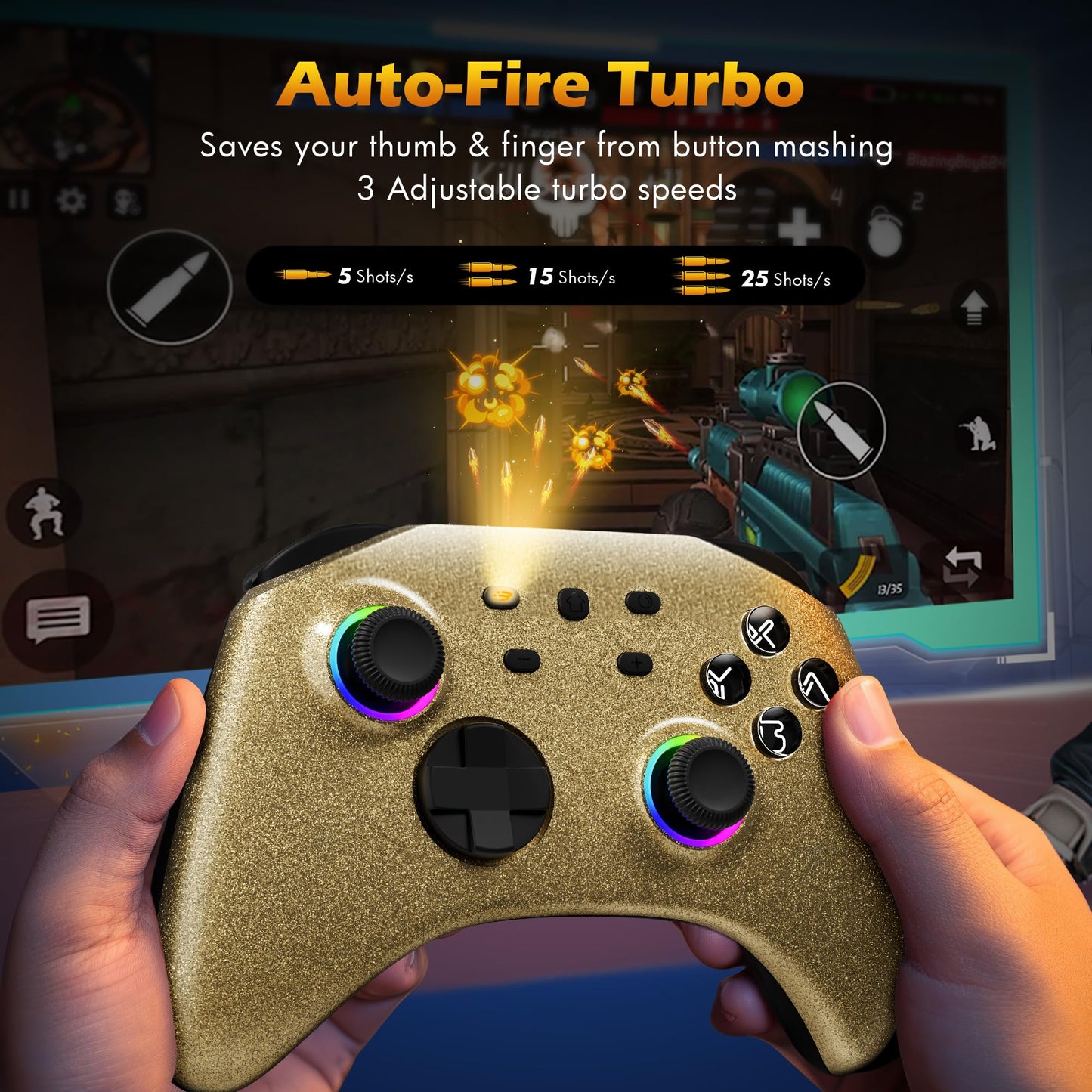 Mytrix Gold Wireless Switch Controller, Pro Controller with Turbo, Motion, Vibration, Joystick RGB, Model: ns-gold