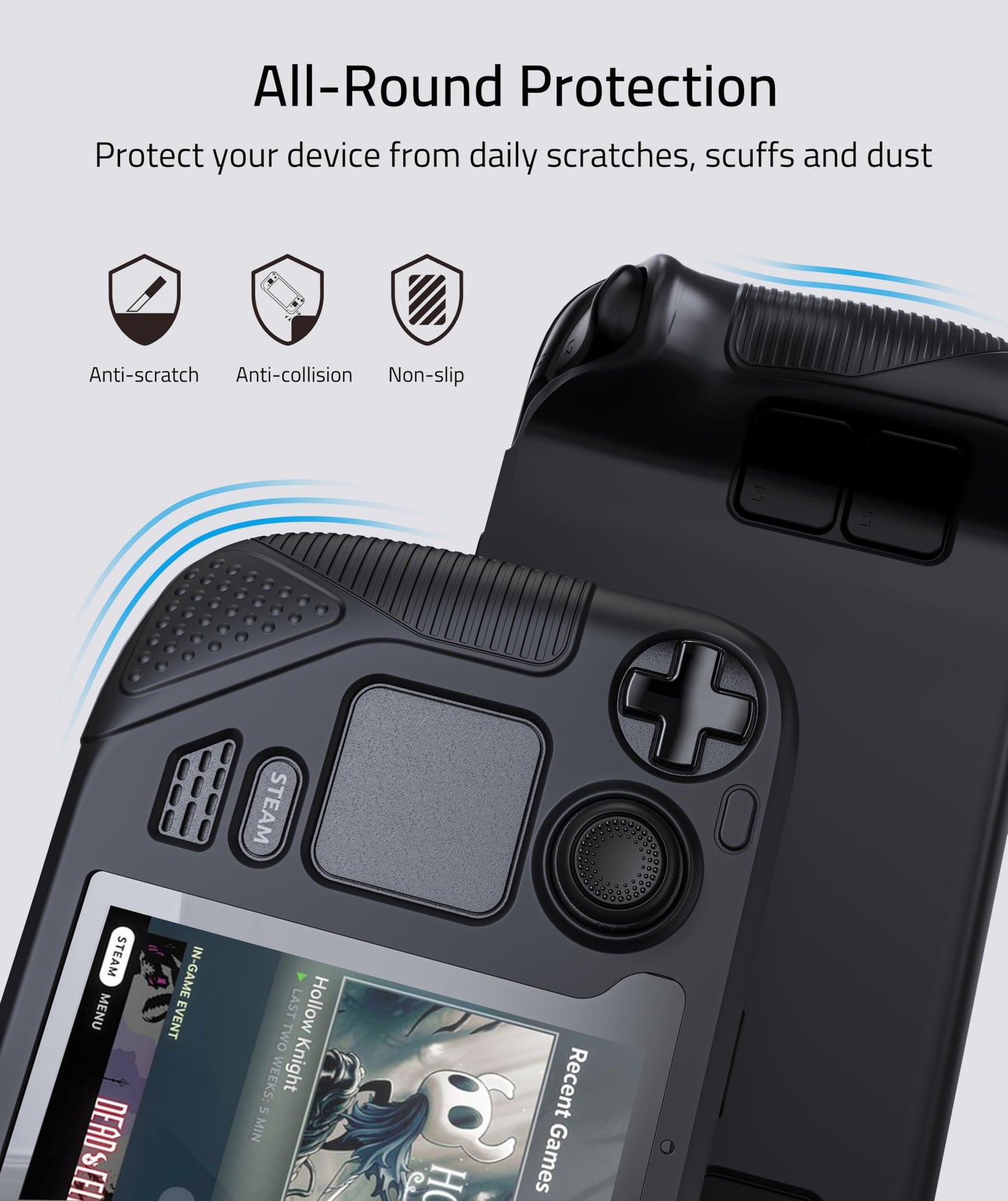 Syntech Protective Case for Steam Deck - All-Round Protection, Non-Slip Grips, Silicone Cover, 30×12×4cm, Black, Model SYNM053B
