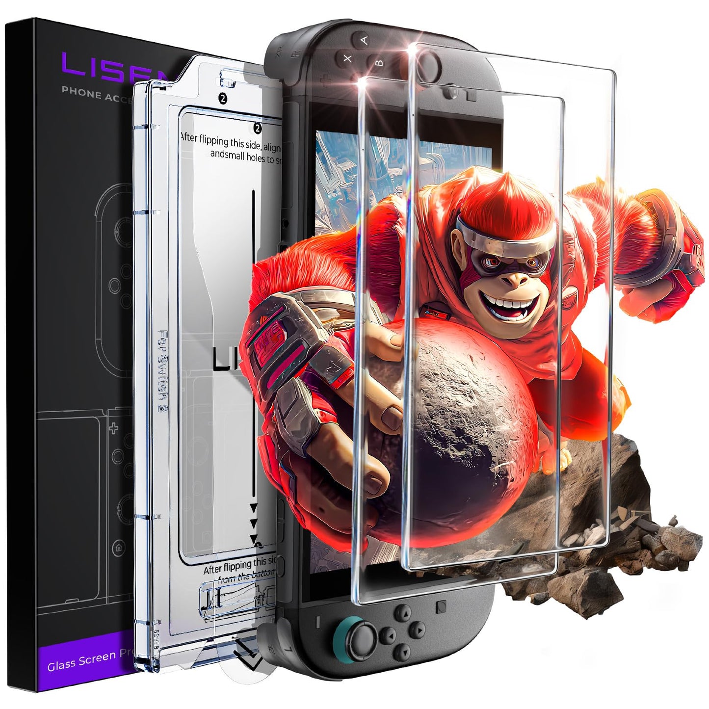 LISEN 2-Pack Screen Protector for Nintendo Switch 2 [2025 Upgrade] (ANTI-GLARE & Auto Alignment Kit) Tempered Glass  Accessories  Switch2 [Longest Durable] Full Coverage switch 2 HD Clear  2 Pack