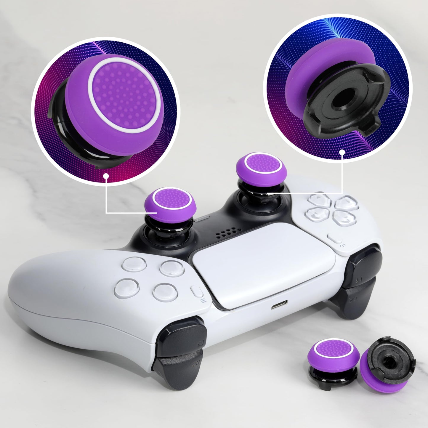 Gepicest PS5 & PS4 Controller Grips - 9.9mm High Rise Joystick Grips & 16 Thumb Caps, Mixed Colors, Size 2T-B2