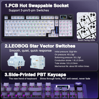 AULA S98 Pro Wireless Mechanical Keyboard - RGB Backlit, Hot Swappable, PBT Keycaps, Black