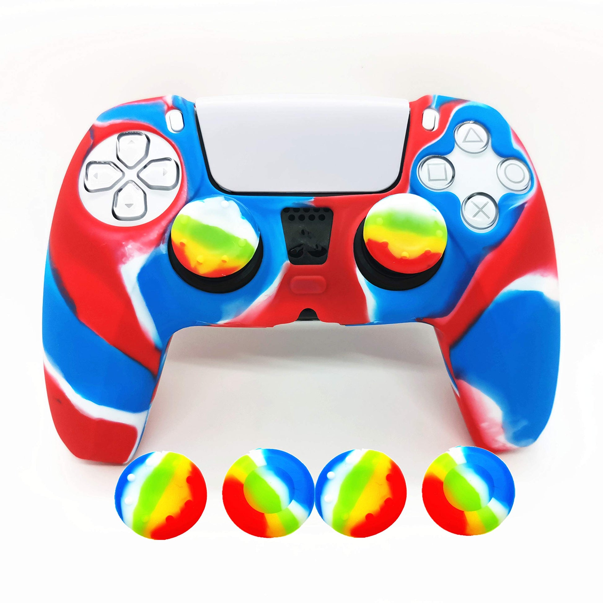 Skin for PS5 Controller Grips, Silicone Case Cover for PlayStation 5 Anti-Slip Protector with 10pcs Thumb Joysticks Caps (4caps 