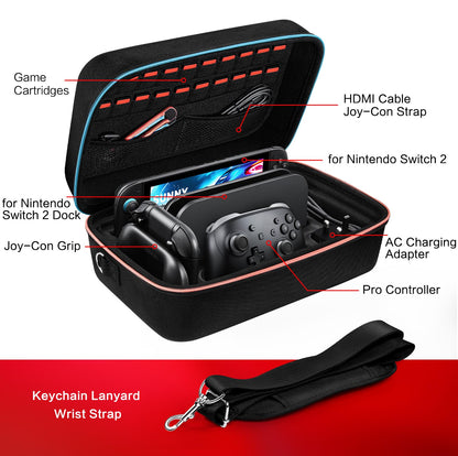 ivoler Nintendo Switch 2 All-in-One Carrying Case - Portable Hard Messenger Bag, Soft Lining, Holds 20 Games, Black