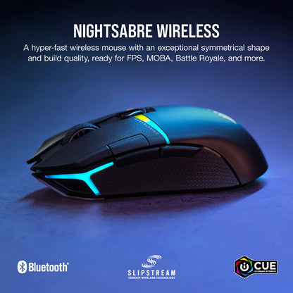 Corsair NIGHTSABRE RGB Wireless Gaming Mouse - 26,000 DPI, 11 Programmable Buttons, Black, Model CH-931B011-NA