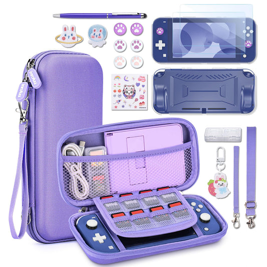 innoAura Switch Lite Case 18 in 1 Switch Lite Accessories Bundle with Switch Lite Carrying Case  Switch Game Case  Switch Lite Screen Protector  Switch Thumb Grips (Purple)
