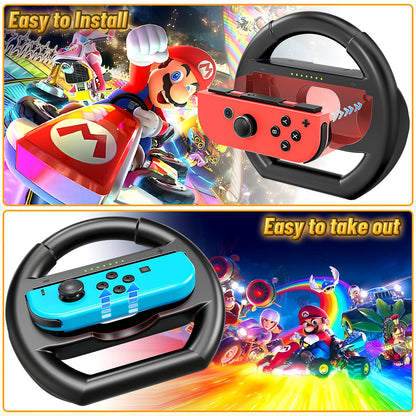 Shadowin Racing Wheels for NS & OLED Joy-Cons - Twin Pack Black for Mario Kart 8 Deluxe