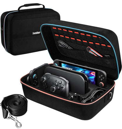 ivoler Nintendo Switch 2 All-in-One Carrying Case - Portable Hard Messenger Bag, Soft Lining, Holds 20 Games, Black