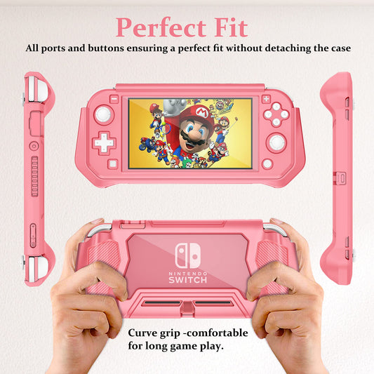 Kailfee Protective Case for Nintendo Switch Lite, TPU Shock-Absorption, Anti-Scratch, Yellow with Built-in Screen Protector & Thumb Grip Caps