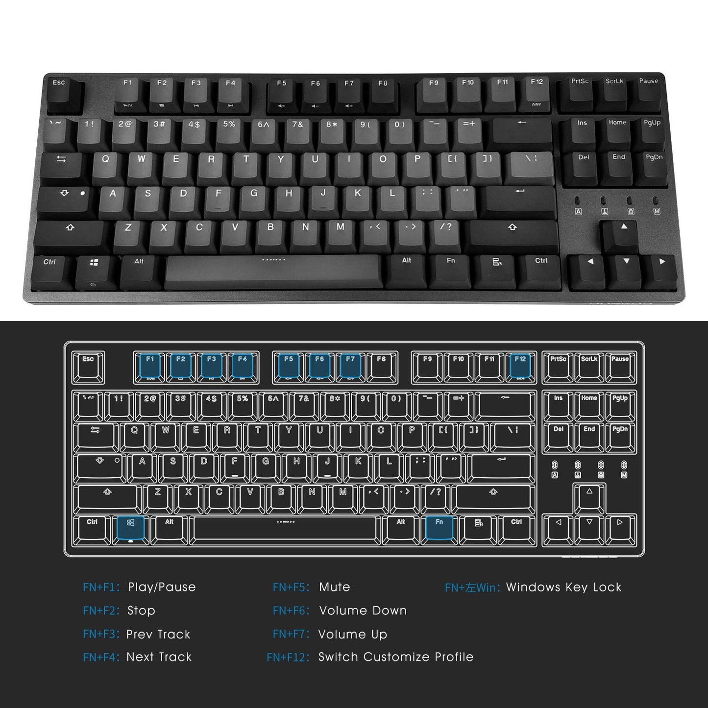 DURGOD Taurus K320 TKL Mechanical Gaming Keyboard - 87 Keys, Cherry Red, Black, PBT, USB Type C, NKRO
