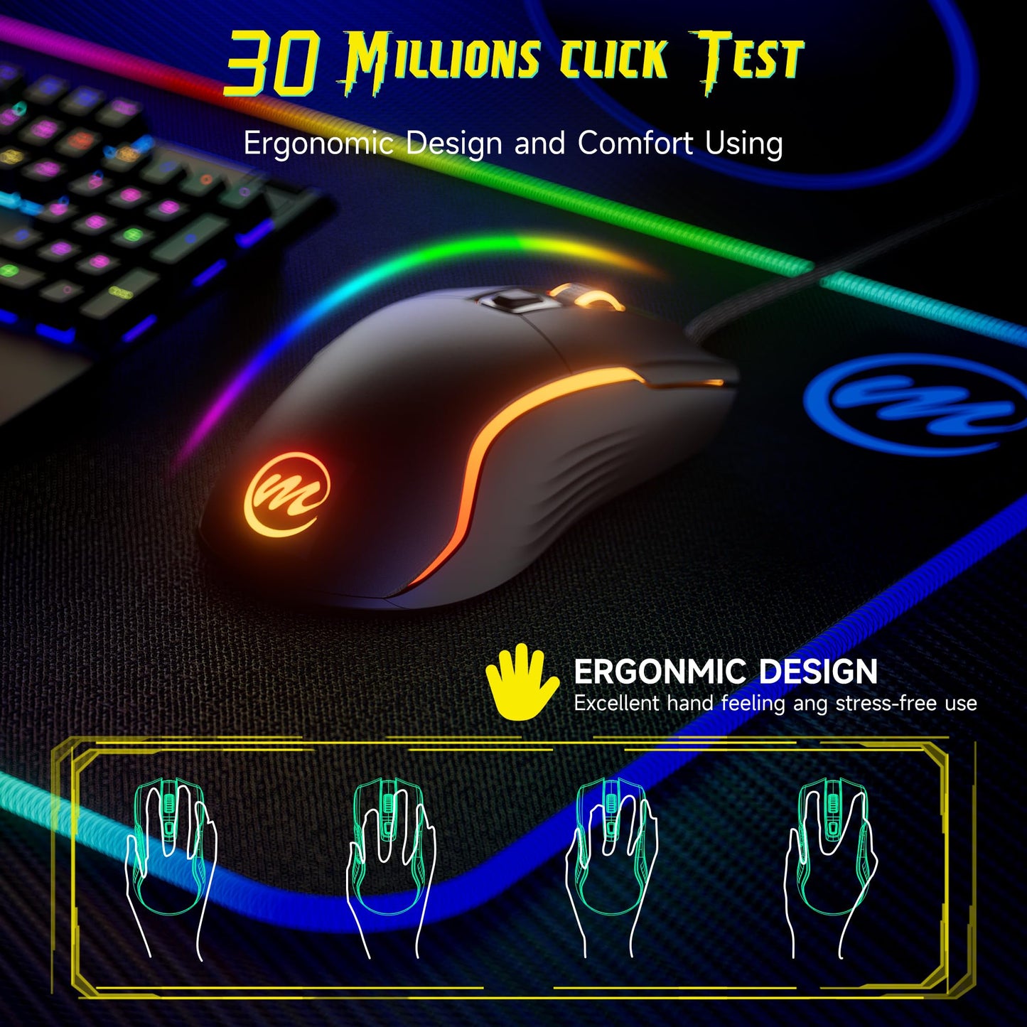 memzuoix Wired Gaming Mouse - 12800 DPI, RGB Lighting, Ergonomic Design, 6 Buttons, Black, C899