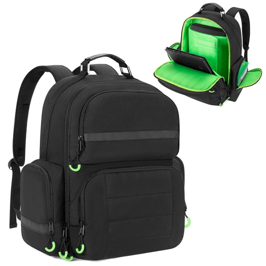 PGmoon Game Console Backpack for Xbox One/Series S/X - Travel Case for 15.6 Laptop, Green, Model PG00102(X)