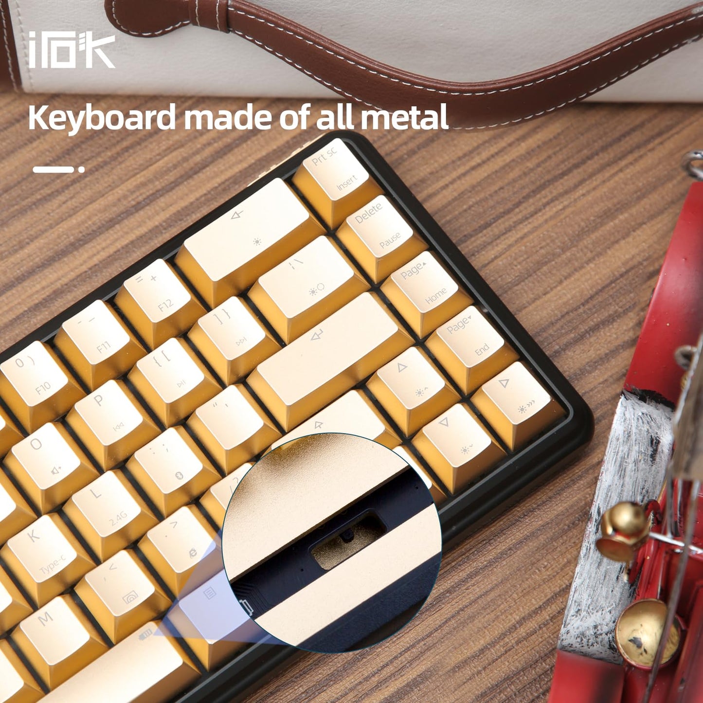IROK CD67 RGB 60% Gaming Keyboard - Hot-Swappable Red Switches, Full Metal, Wired, Gold Finish
