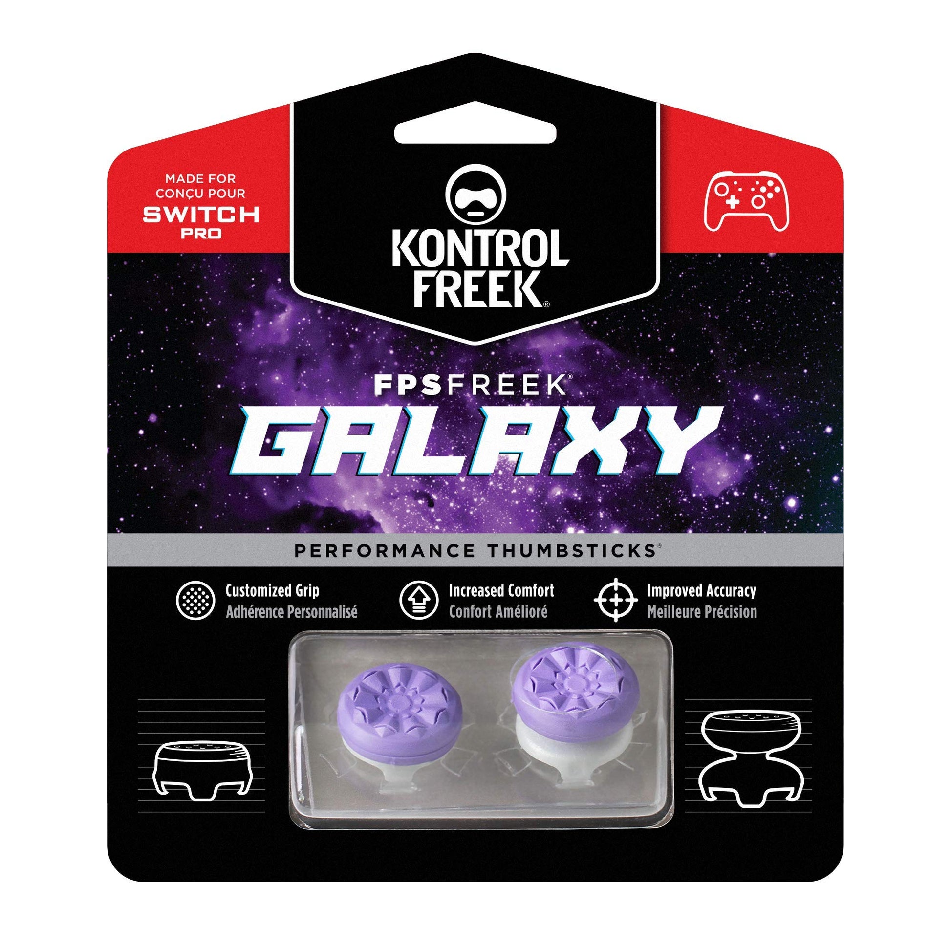 KontrolFreek FPS Freek Galaxy Thumbsticks for Nintendo Switch - 1 Mid-Rise, 1 High-Rise Concave, Purple, Rubber