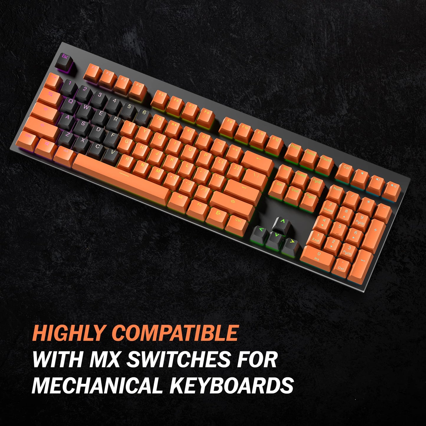 HK Gaming Rubber Keycaps Set - 23 Keys OEM Profile, Anti-Slip Texture, Doubleshot Backlit, Black, Compatible with Cherry MX/Gateron/Kailh