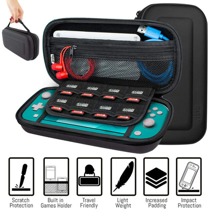 Orzly Switch Lite Accessories Bundle - Case, Screen Protector, USB Cable, Black