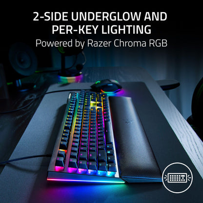 Razer BlackWidow V4 Mechanical Gaming Keyboard - Yellow Switches, Chroma RGB, 6 Macro Keys, Black, Model RZ03-04691900-R3U1