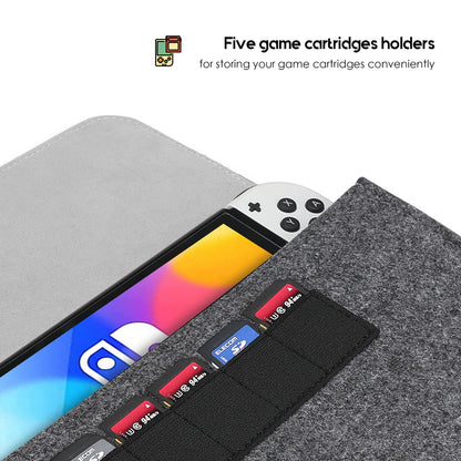 ProCase Carrying Case for Nintendo Switch OLED & Switch 2017 - Ultra Slim Felt Pouch, Grey with 5 Game Cartridges Holders
