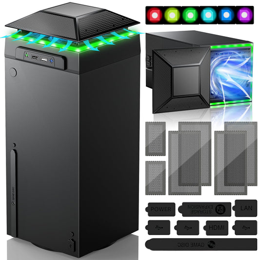 RGB Cooling Fan for Xbox Series X with Dust Filter & 7 RGB LED Light Modes Auto Fan Speed Adjustable by Temperature Cooler & Light Independent Touch Switch  Cooling System Horizontal for Xbox Series X