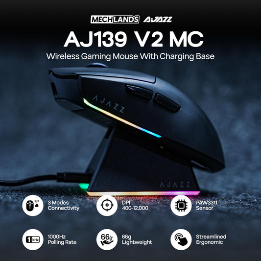 MechLands AJAZZ AJ139 V2 MC Gaming Mouse - 12,000 DPI, Wireless, 66g, Black