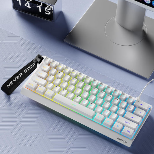 SEUNKWANG EWEADN F61 60% Gaming Keyboard Wired  RGB Backlit Membrane Gaming Keyboard with PBT Keycaps  Compact Design  Lanyard Wired Keyboard for Mac/Win-White