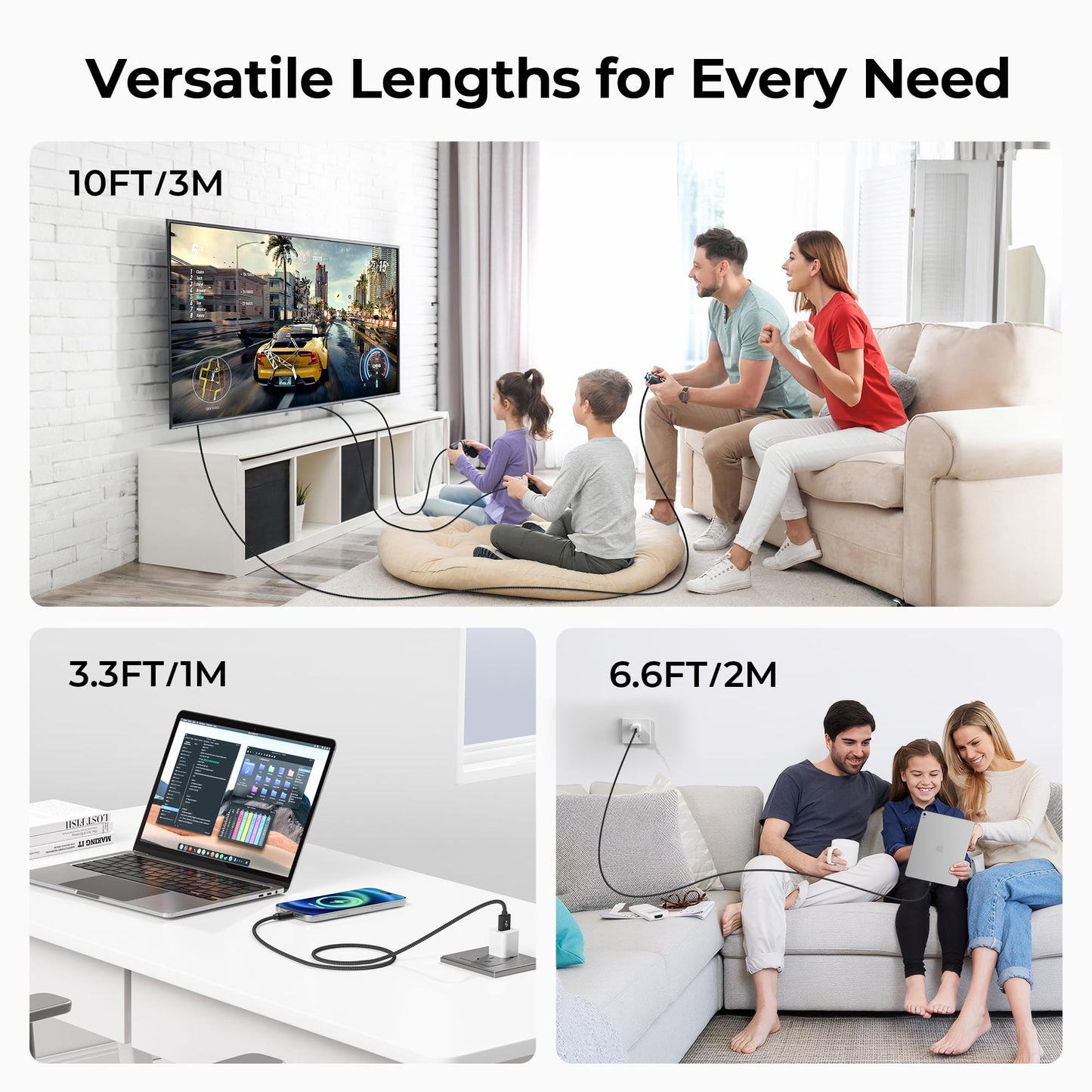 Basesailor 3.3FT Type C Charger Cable 2Pack for AirPods Pro 3 4, Black, Compatible with iPhone 17 16 15 Plus, Only Charge