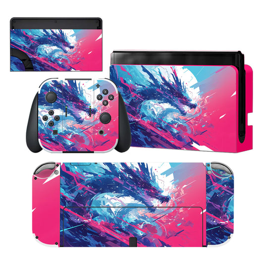 PlayVital for Nintendo Switch OLED Skins Full Set - No-Residue Protective Vinyl Decal Wrap Sticker for Switch OLED Console  Dock  Joycon & Hand Grips - Neon Dragoon