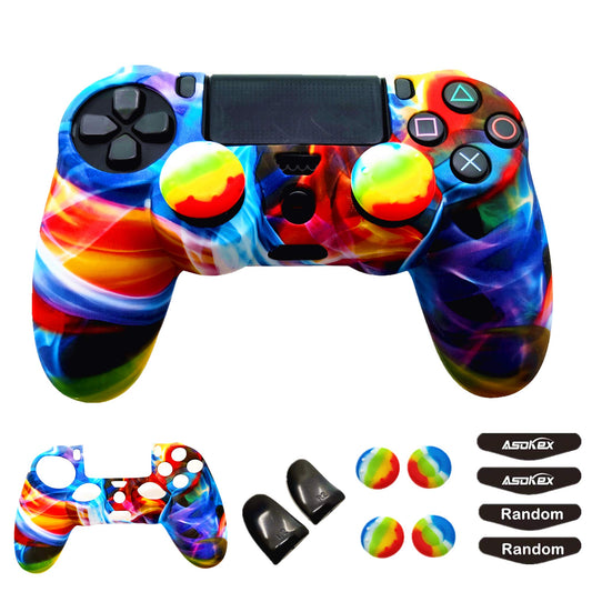 Silicone Skin Cover for Ps4 Controller (1pc Anti-Slip Case  1 Pair L2 R2 Trigger Extender  4pcs Thumb Grips 4pcs LED Light Bar Decal) Protector for DualShock PS4/ Slim/Pro Controller (Multicolor)