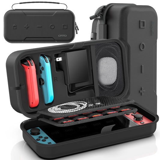 Switch Carrying Case Compatible with Nintendo & OLED  Portable Switch Travel Carry Case Fit for Joy-Con and Adapter  Hard Shell Protective OLED Pouch Bag with 20 Games  Black