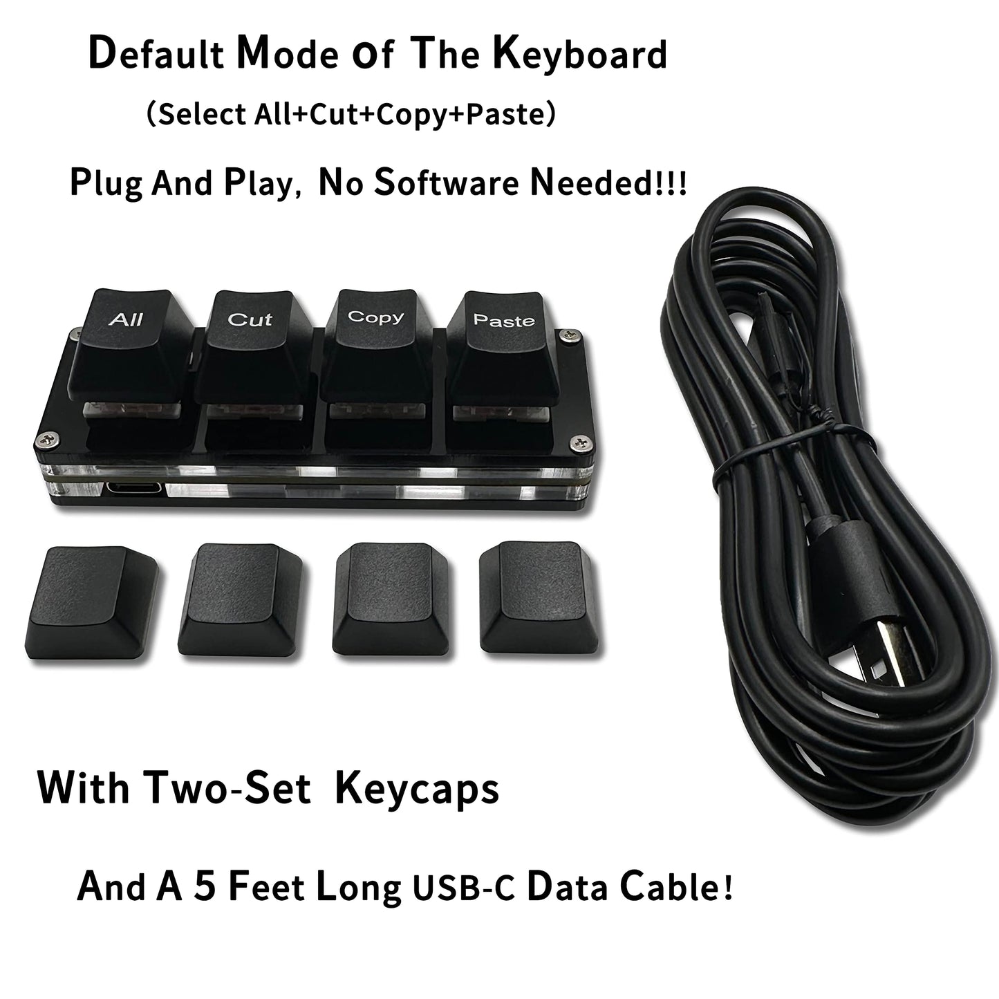 BTXETUEL Mini Macro Pad - 4-Key Ctrl A X C V Shortcut Keyboard, RGB, Black, Model BTXETUEL-3, One-Handed for Gaming & Work