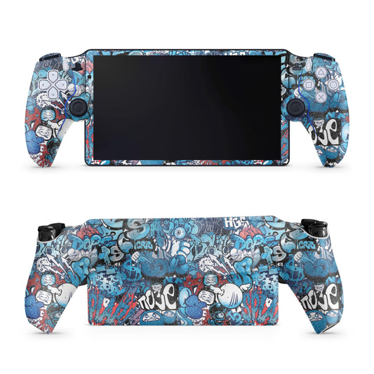 Glossy Glitter Gaming Skin Compatible with PS5 Portal Remote Player - Blue Meanies - Premium 3M Vinyl Protective Wrap Decal Cover - Easy to Apply | Crafted in The USA by MightySkins