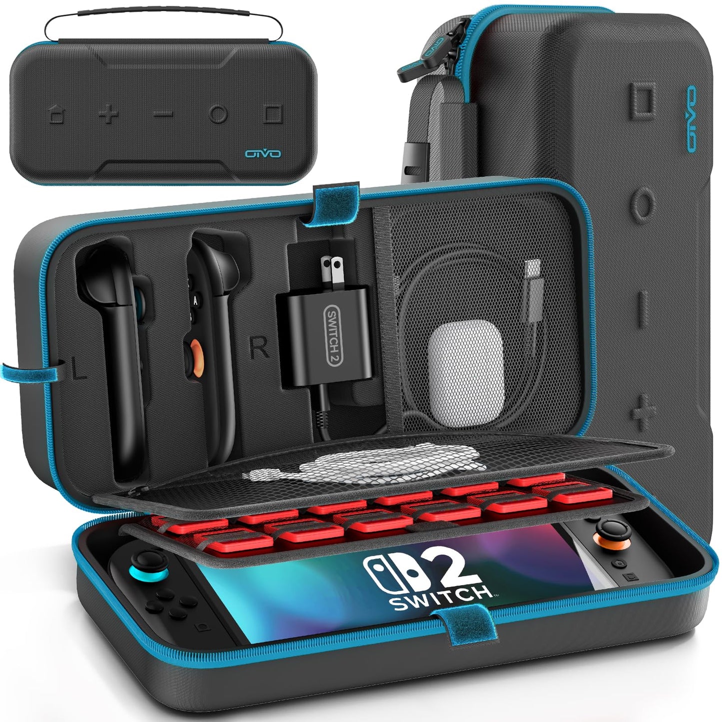 OIVO Carrying Case Compatible with 2025 Nintendo Switch  Portable Switch 2 Travel Carry Case Fit for Joy-Con 2 & Adapter  Hard Shell Protective Pouch Bag with 24 Game Slots  Blue
