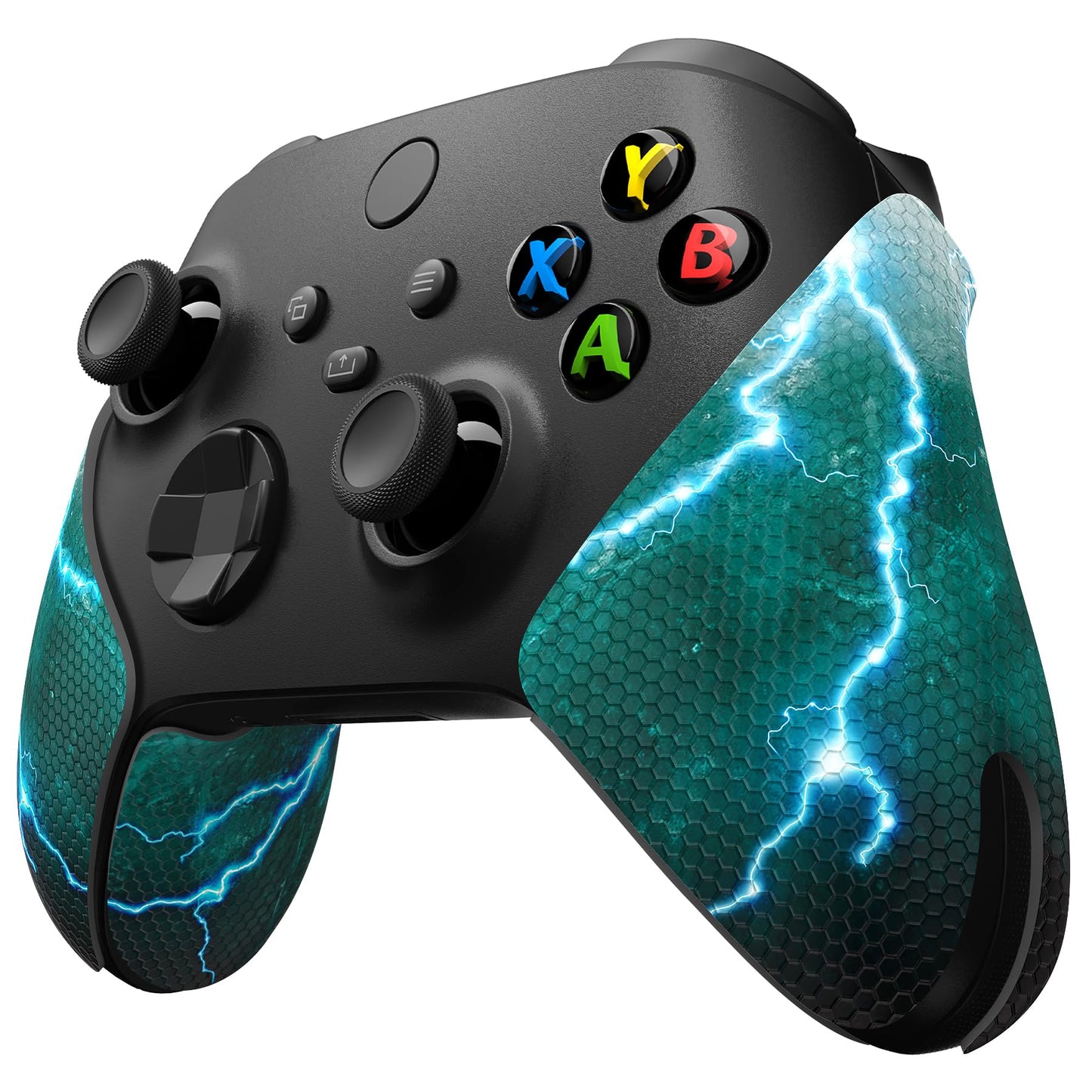 eXtremeRate PlayVital Anti-Skid Sweat-Absorbent Controller Grip for Xbox Core Wireless Controller  Professional Textured Soft Handle Grips for Xbox Series X/S Controller - Green Storm Thunder