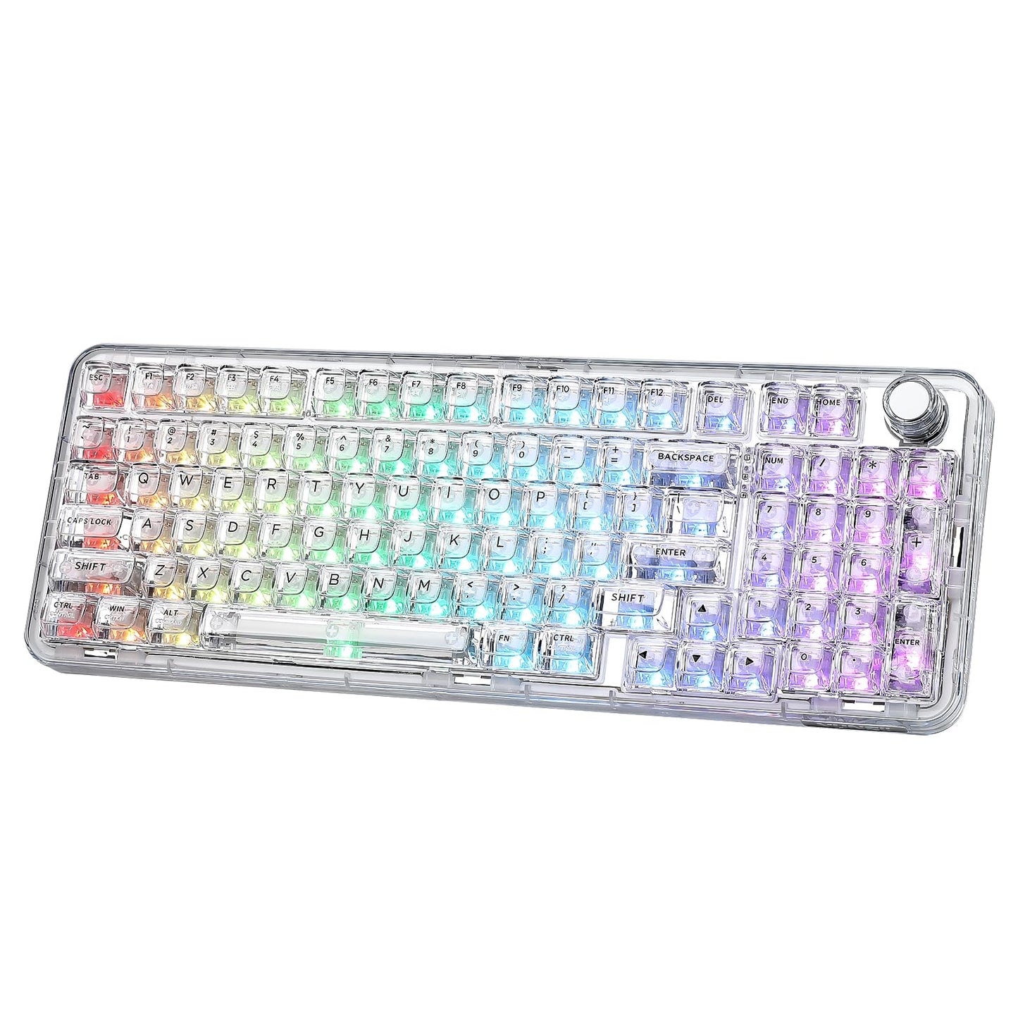 YUNZII X98 QMK/VIA Wireless Mechanical Gaming Keyboard with Knob Tri-Mode BT5.0/USB-C/2.4GHz Hot Swappable Keyboard Pre-lubed Switches Gasket Mount RGB Backlit for Wins/Mac (White  Crystal Switch)