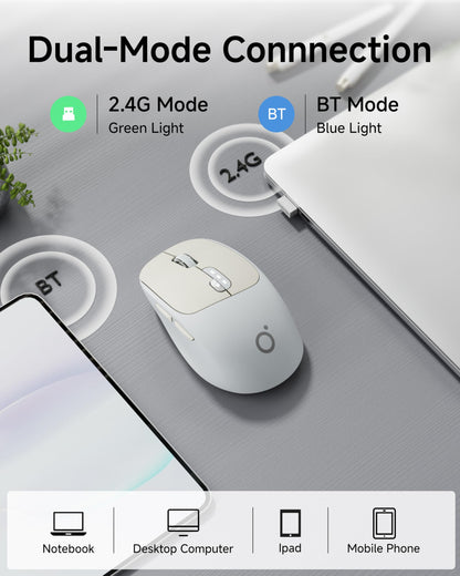 SEUNKWANG Q5 Wireless Mouse, Bluetooth & 2.4G, 1600 DPI, Ergonomic, Grey