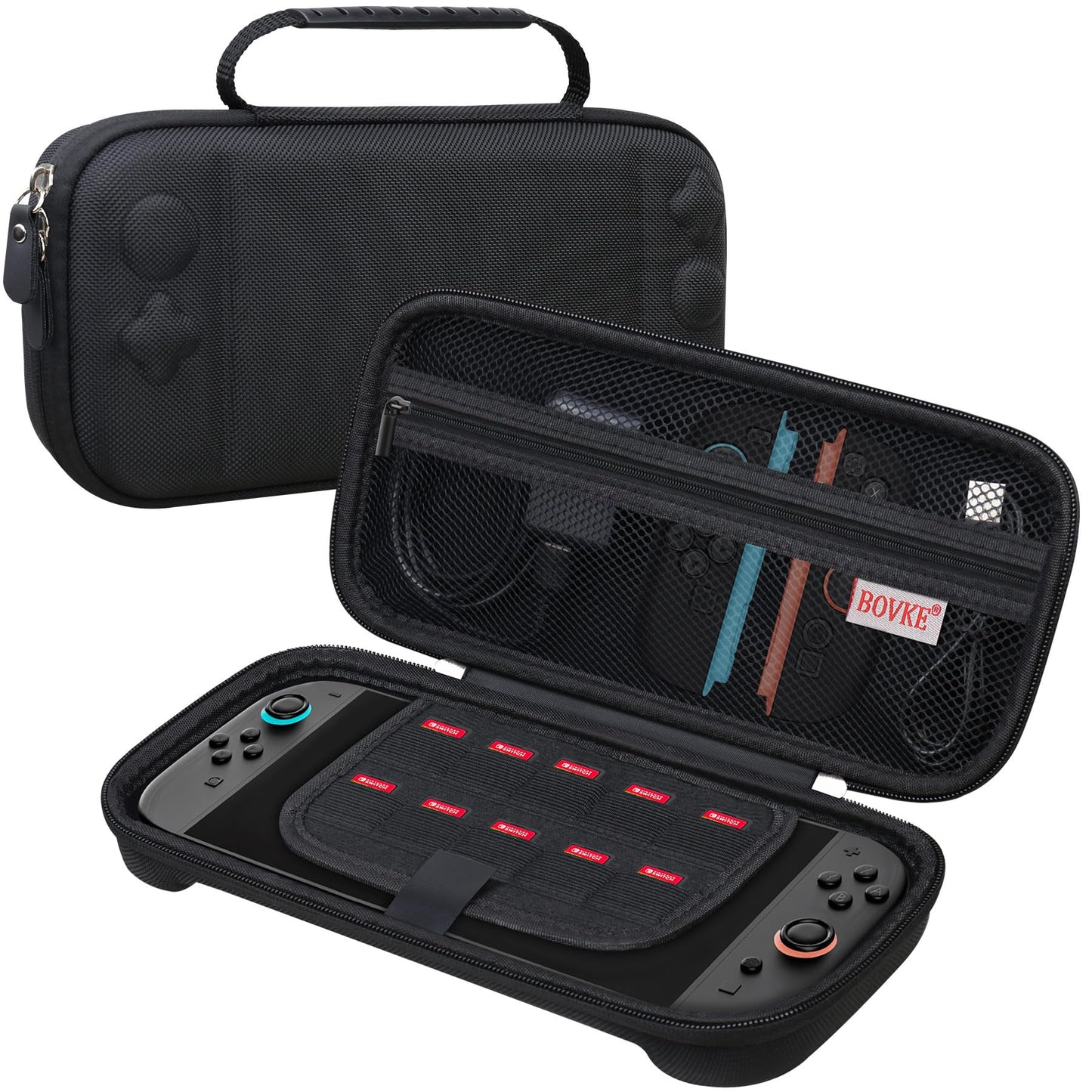 BOVKE Slim Carrying Case for Nintendo Switch 2 - Hard Travel Bag with Mesh Pocket, Black, Model V132M1