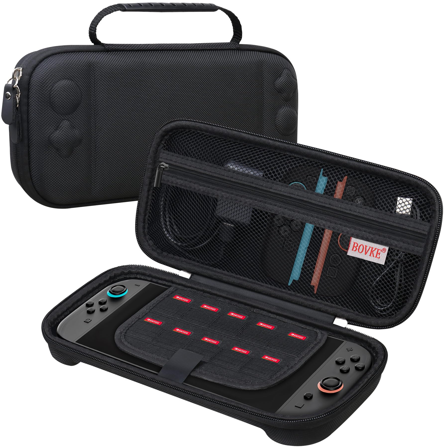 BOVKE Slim Carrying Case for Nintendo Switch 2 - Hard Travel Bag with Mesh Pocket, Black, Model V132M1