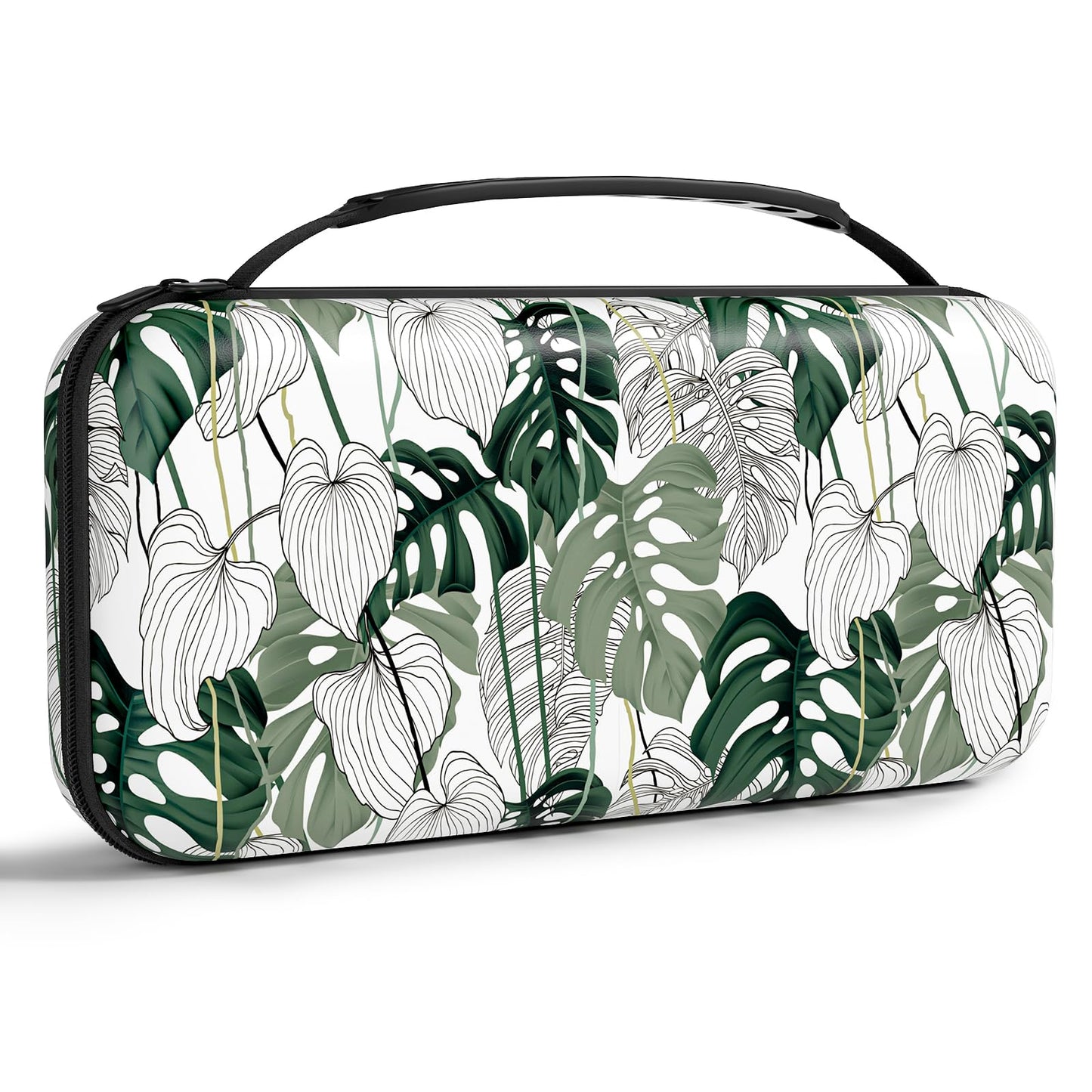 NPOOYI Hard Shell Carrying Case for Nintendo Switch OLED 2021/2017, Travel Case with Pockets, Green Leaf Color