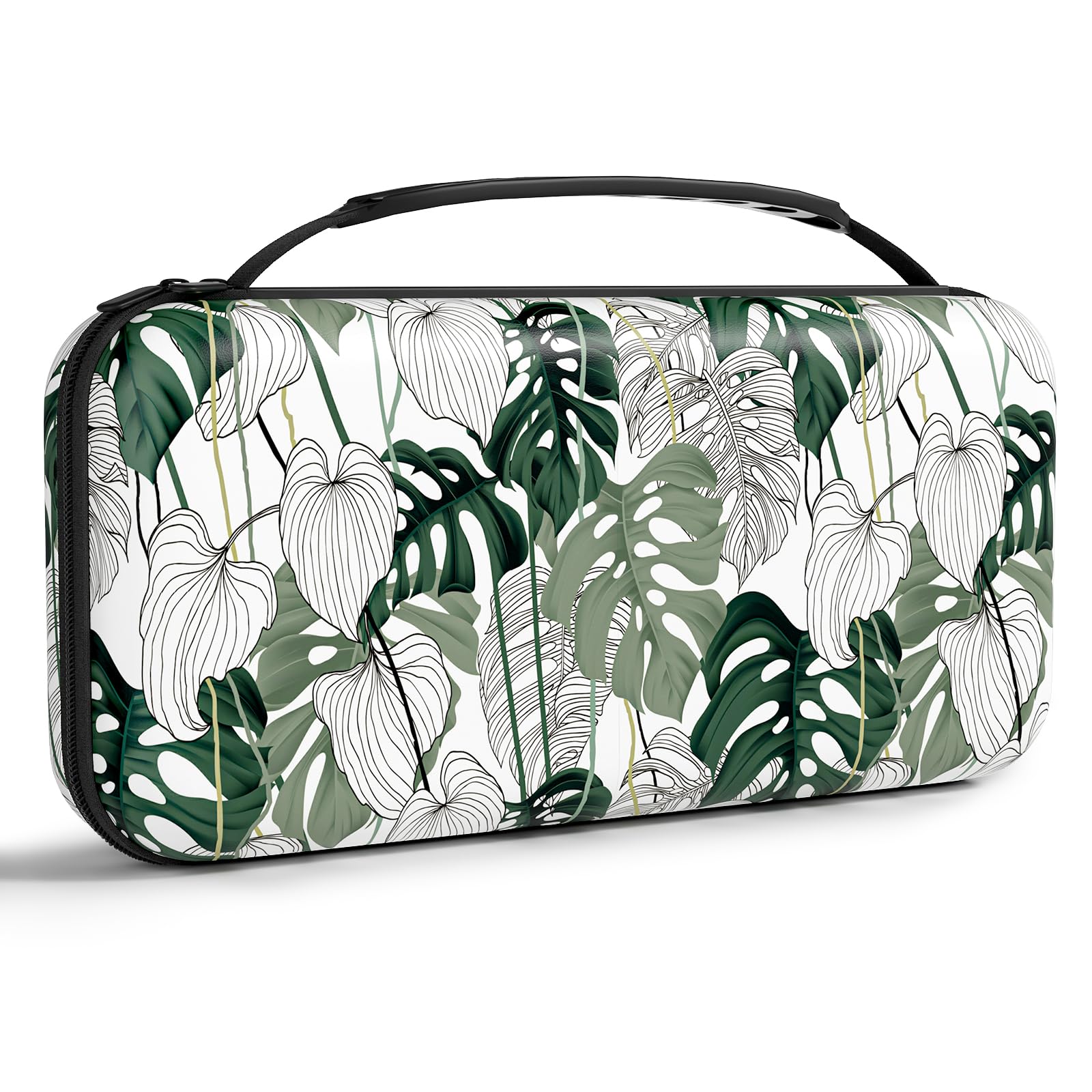 NPOOYI Hard Shell Carrying Case for Nintendo Switch OLED 2021/2017, Travel Case with Pockets, Green Leaf Color