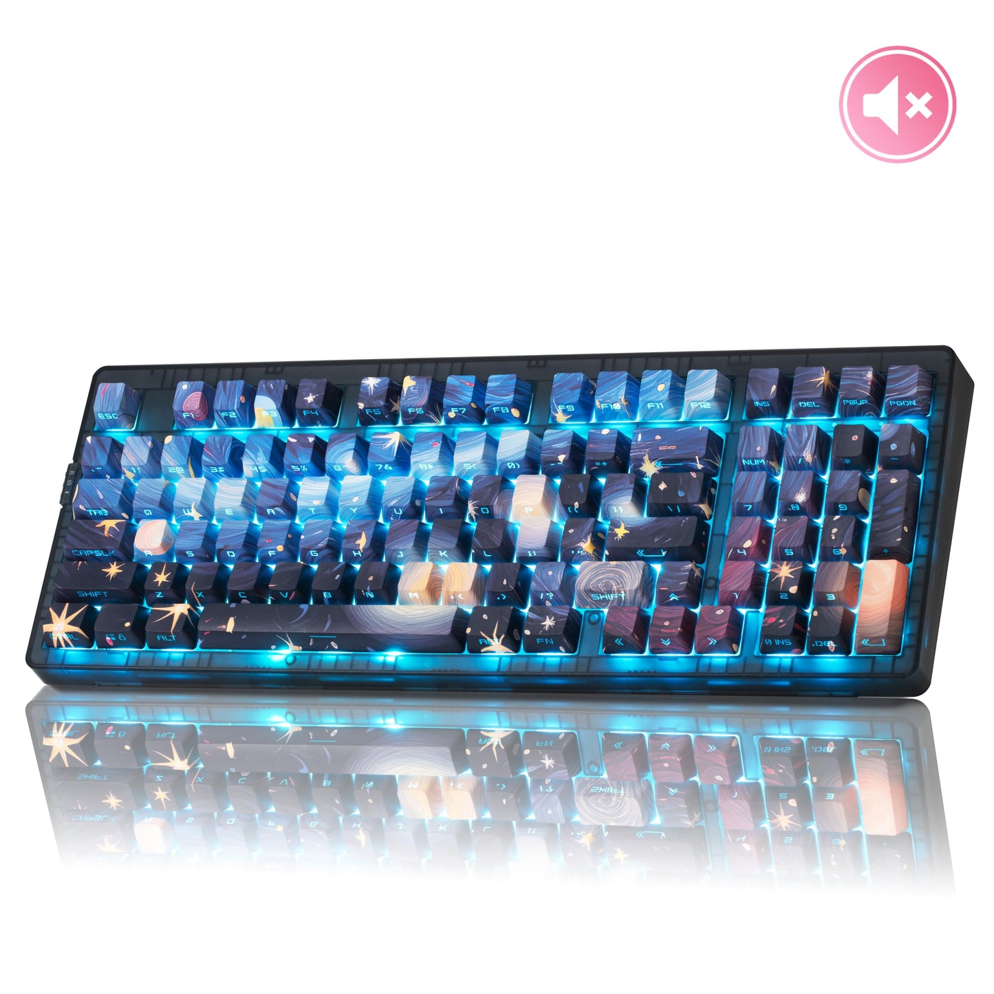 ZORNHER ZH980 Mechanical Keyboard 95% Blue Creamy Keyboard with Number Pad Van Goghs Starry Night Dye Sublimation PBT Keycaps Pre-lubed Silent Switches Hot-Swappable