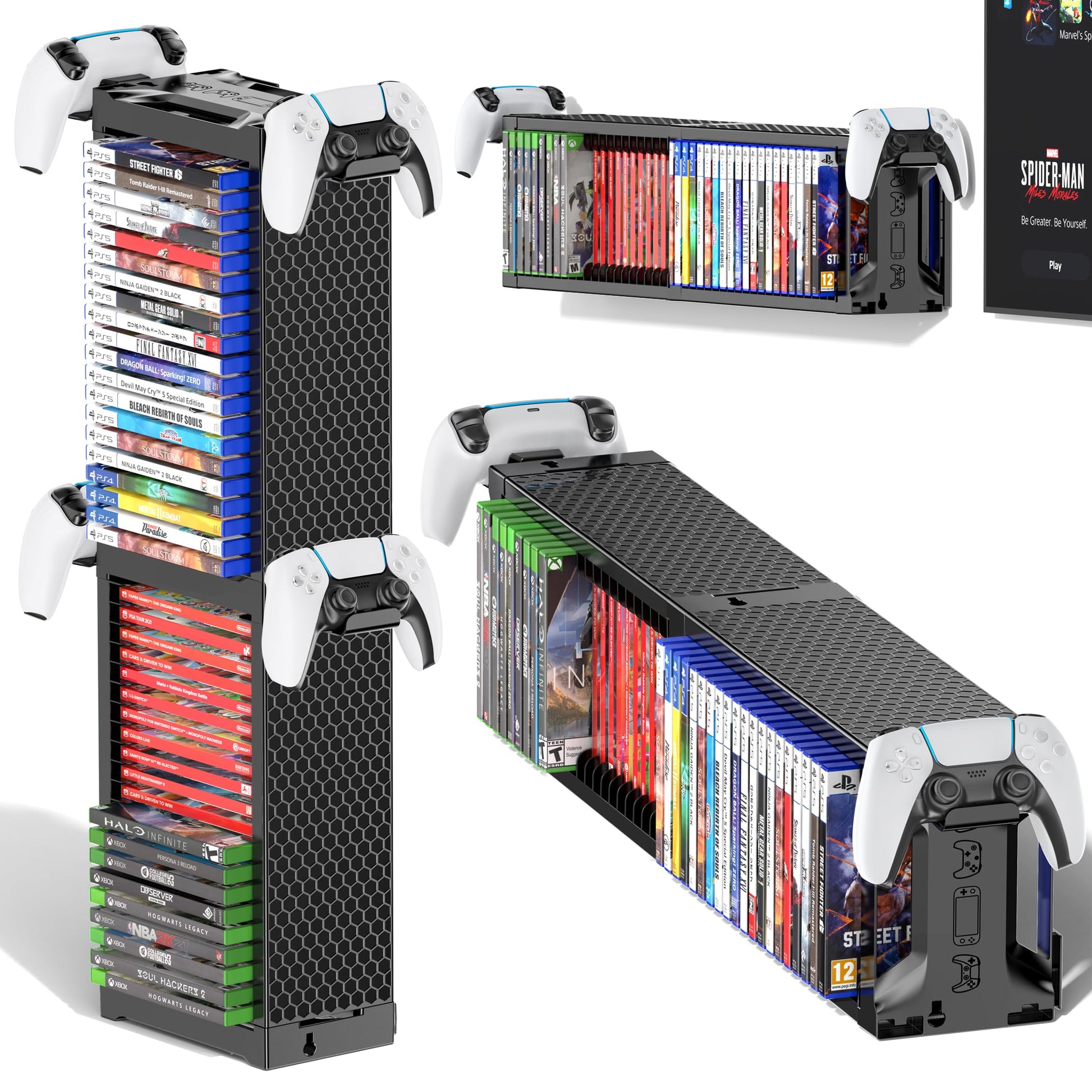 Video Game Disc Rack Tower Storage Holder Stand Universal for PS5/PS4/XBOX One/Series/NS Game  Game Organizer Shelf Display Stand for Wall Mount/Desk/Floor with Controller Holder Sega Genesis Consoles
