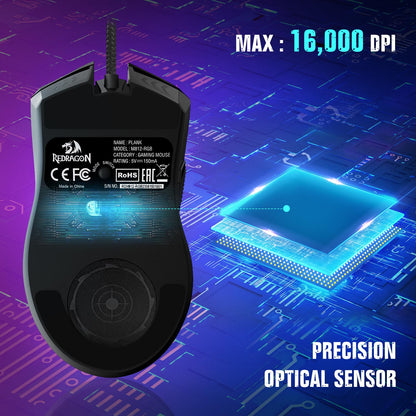 Redragon M812-RGB Wired Gaming Mouse, 16,000 DPI, RGB, Ergonomic, Black