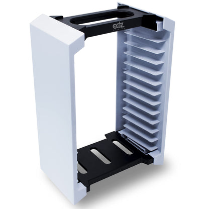 ADZ Game Storage Tower - Universal Holder for 12 PS4, PS5, Xbox, Nintendo Switch, Blu-Ray - White, Model ADZPS5-004