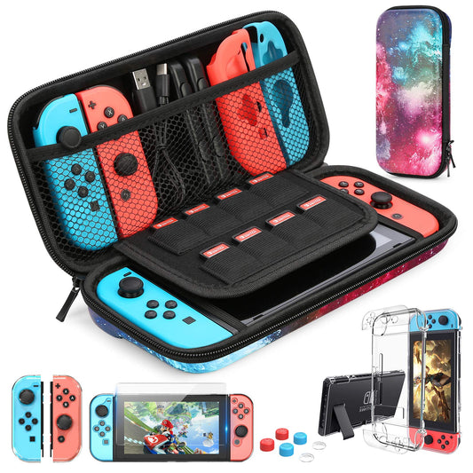 HEYSTOP Nintendo Switch Accessories Kit - Protective Case  Screen Protector  Joy-Con Cover  Thumb Grips  and More